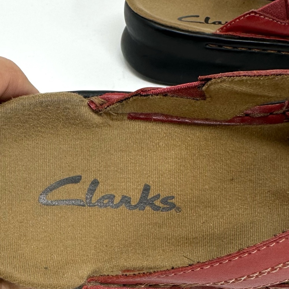 Clarks Womens Red Leather Sandals - Picture 7 of 9